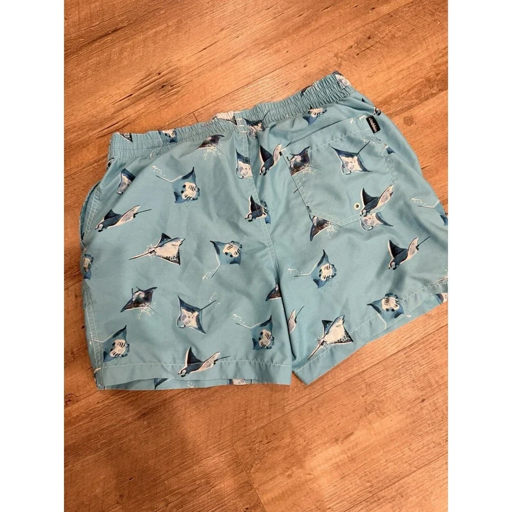 Chubbies Men’s Blue Stingray Print Swim Trunks M Mesh Lined Elastic Drawstring